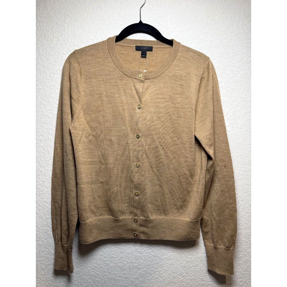 J.Crew Merino Wool Jackie Cardigan Sweater Camel Tan Gold Buttons L NWT - Picture 2 of 14